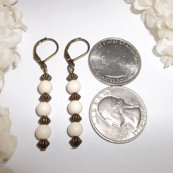 Cream and Bronze Boho Earrings Rustic Style 5135 - Picture 2 of 8